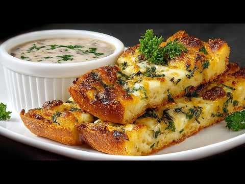 Keto Garlic Bread with Mushroom Sauce