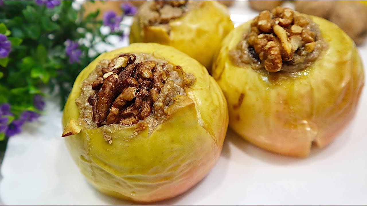 Baked Stuffed Apples with Quark, Raisins and Walnuts