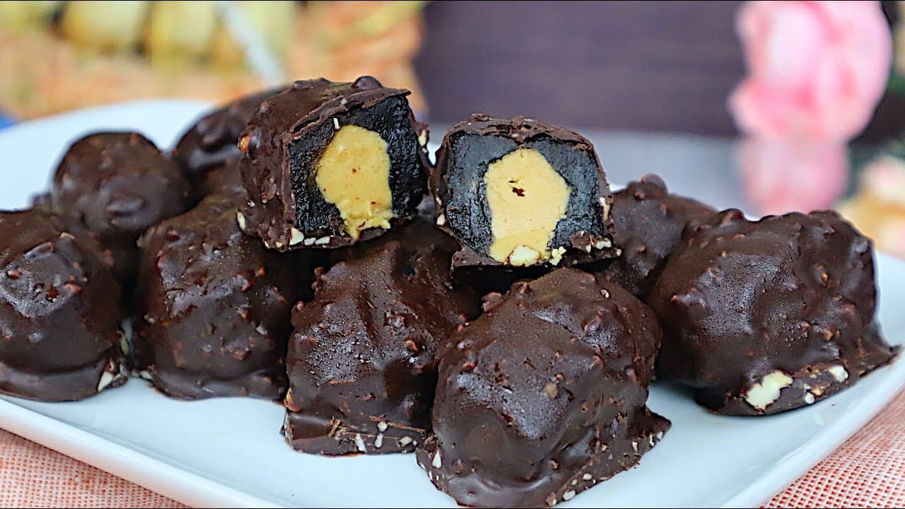 No-Bake Peanut Butter Stuffed Date Bonbons