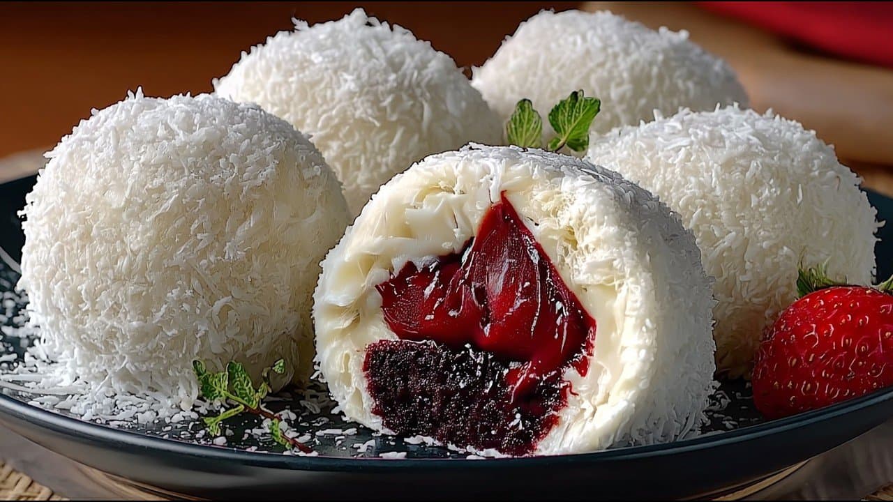 Sugar-Free Layered Coconut Strawberry Cakes
