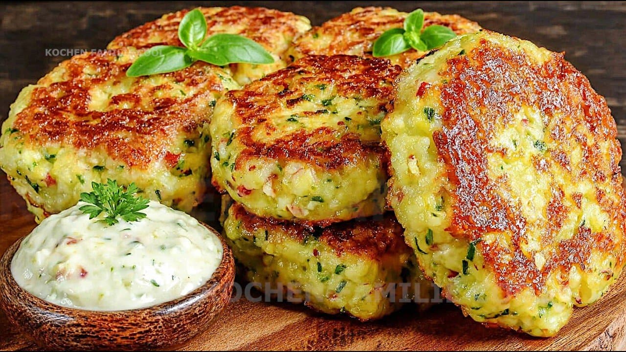 Cheesy Cauliflower Patties with Shrimp Cream Sauce
