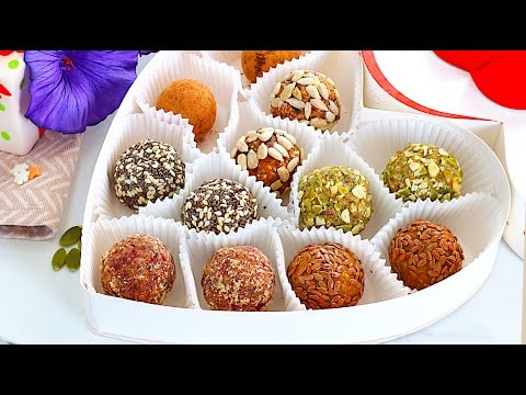 6 Healthy Sugar-Free Candies — A Festive Gift Box for Loved Ones — Six no-bake candy variations for a gift box: pumpkin seed candies, sunflower ses