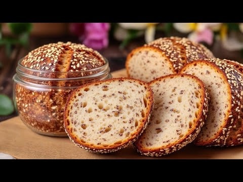 Pain keto en bocal — Du pain keto cuit en bocaux en verre avec noix de cajou, graines de tournesol, g