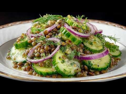 Lentil and Chia Protein Salad — High-protein green lentil and chia seed salad with cucumber, celery, red onion a