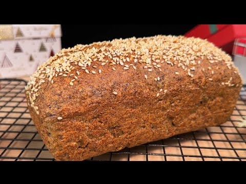 Lentil Egg and Psyllium Bread — Flour-free lentil bread bound with eggs, psyllium and apple cider vinegar. Toppe