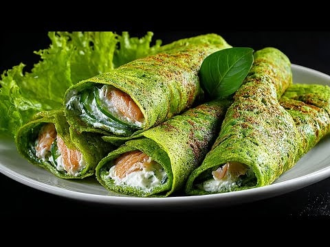 2-Ingredient Lentil Spinach Breakfast Pancakes — Flourless lentil and spinach pancakes with two variations: rolled with cream che