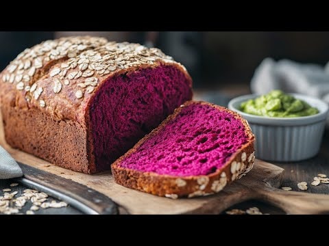 Oatmeal Beetroot Walnut Bread — Soft sugar-free oatmeal bread baked with beetroot, walnuts and flaxseed. A fiber
