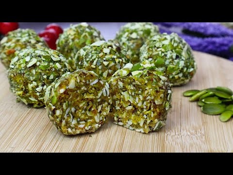 Pumpkin Seed and Date Candies — No Flour, No Sugar, No Gluten — A simple 5-minute no-bake candy made of pan-toasted ground pumpkin seeds, raisin