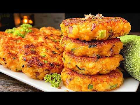 Vegan Red Lentil Fritters — Vegan fritters made with soaked red lentils, zucchini, bell pepper and red onion