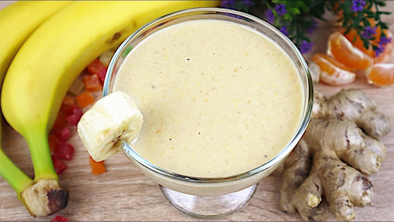 Anti-Inflammatory Banana Orange Ginger Smoothie — A wholesome blended energy drink with banana, orange, grapes, ginger, oat flakes