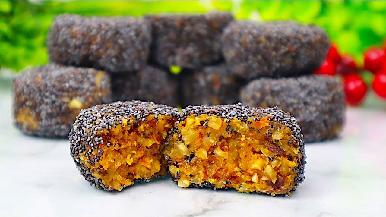 Boules énergétiques mandarine-amande véganes (sans gluten) — Boules énergétiques acidulées aux amandes grillées à la poêle, gelée mandarine-a