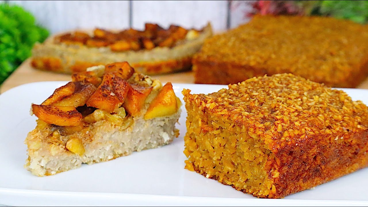 2 gâteaux à la noix de coco véganes et cétogène (sans gluten) — Deux gâteaux sans gluten : un gâteau végane pomme-banane-amande aux noix et à la