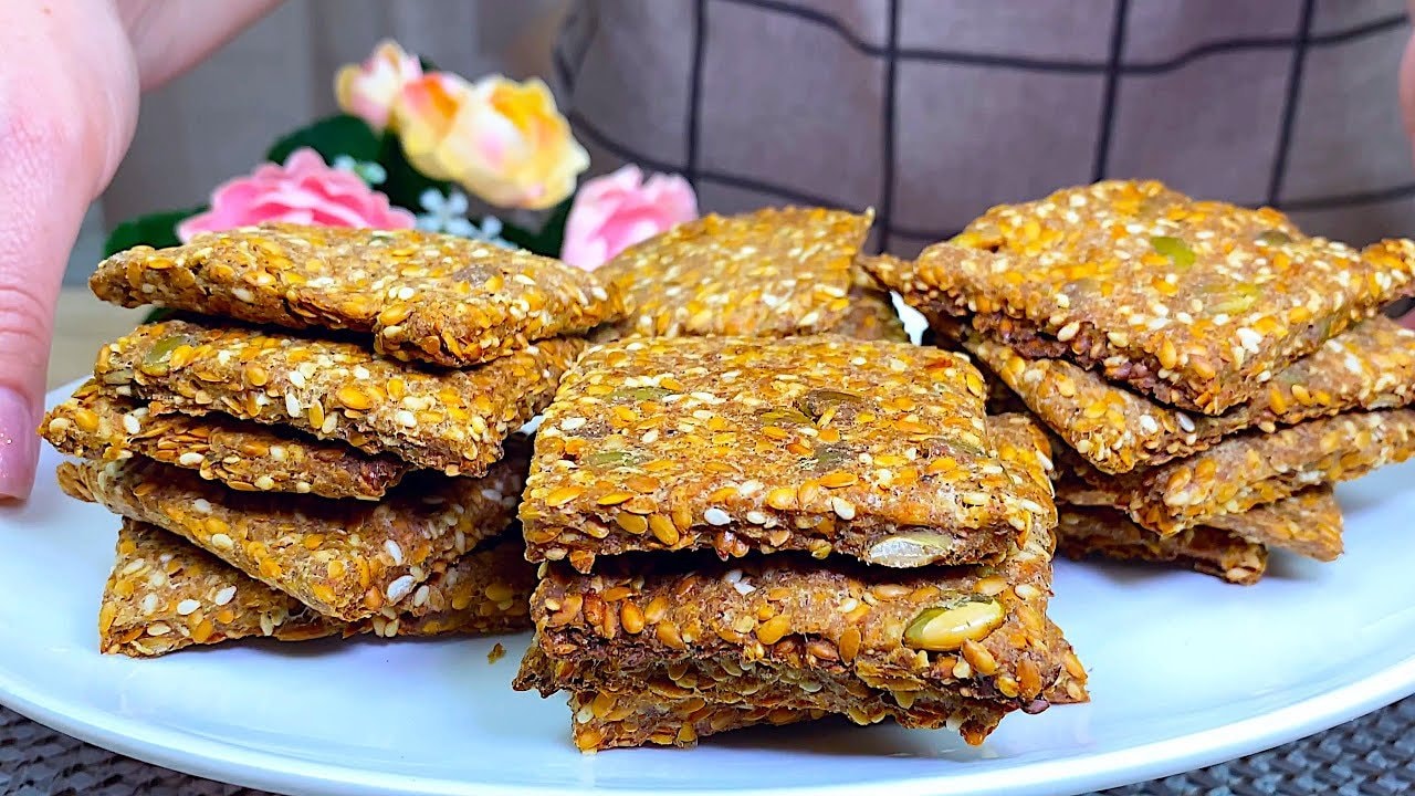 Seeded Flax Rye Crackers with Garlic and Oregano — Thin crispy crackers made with soaked flaxseed, rye flour, pumpkin and sesame se
