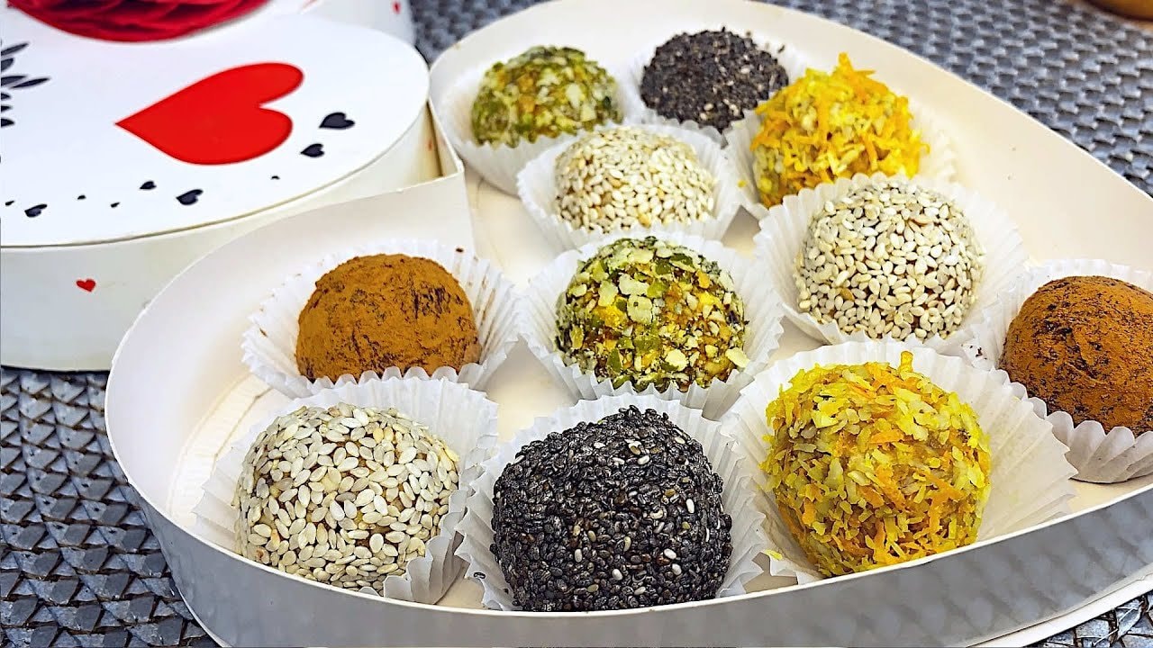 5-Flavor No-Bake Date Cashew Truffles (No Sugar) — Five no-bake truffle flavors from a base of dates and roasted cashews, rolled in