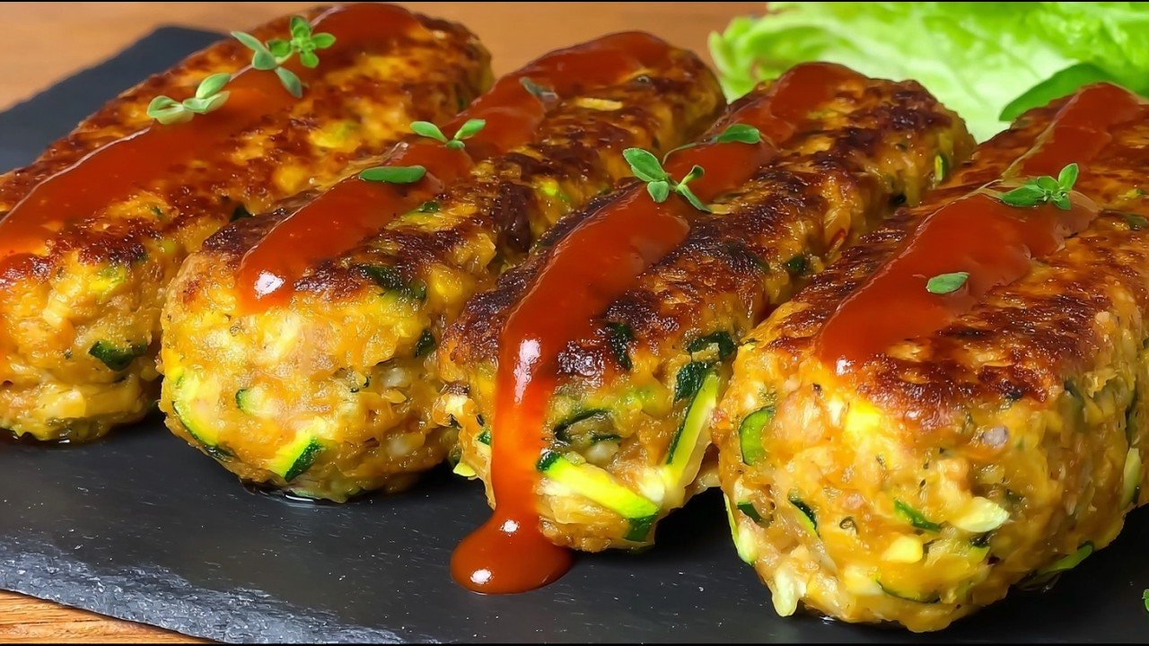 Vegan Zucchini Chickpea Patties with Mushrooms — Juicy zucchini chickpea patties loaded with sautéed mushrooms, red onion, carrot