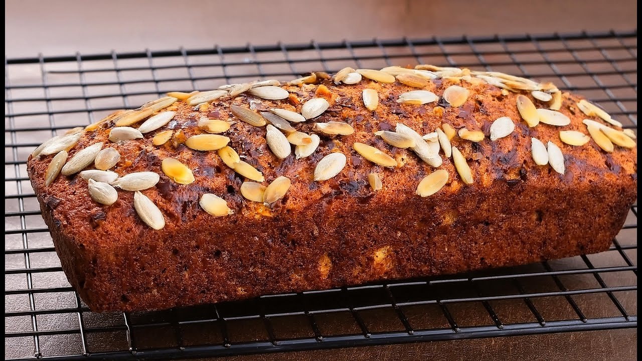 Pumpkin Oat Walnut Breakfast Loaf with Kefir — Autumnal oat loaf with roasted pumpkin, walnut pieces, dried tomatoes and probio