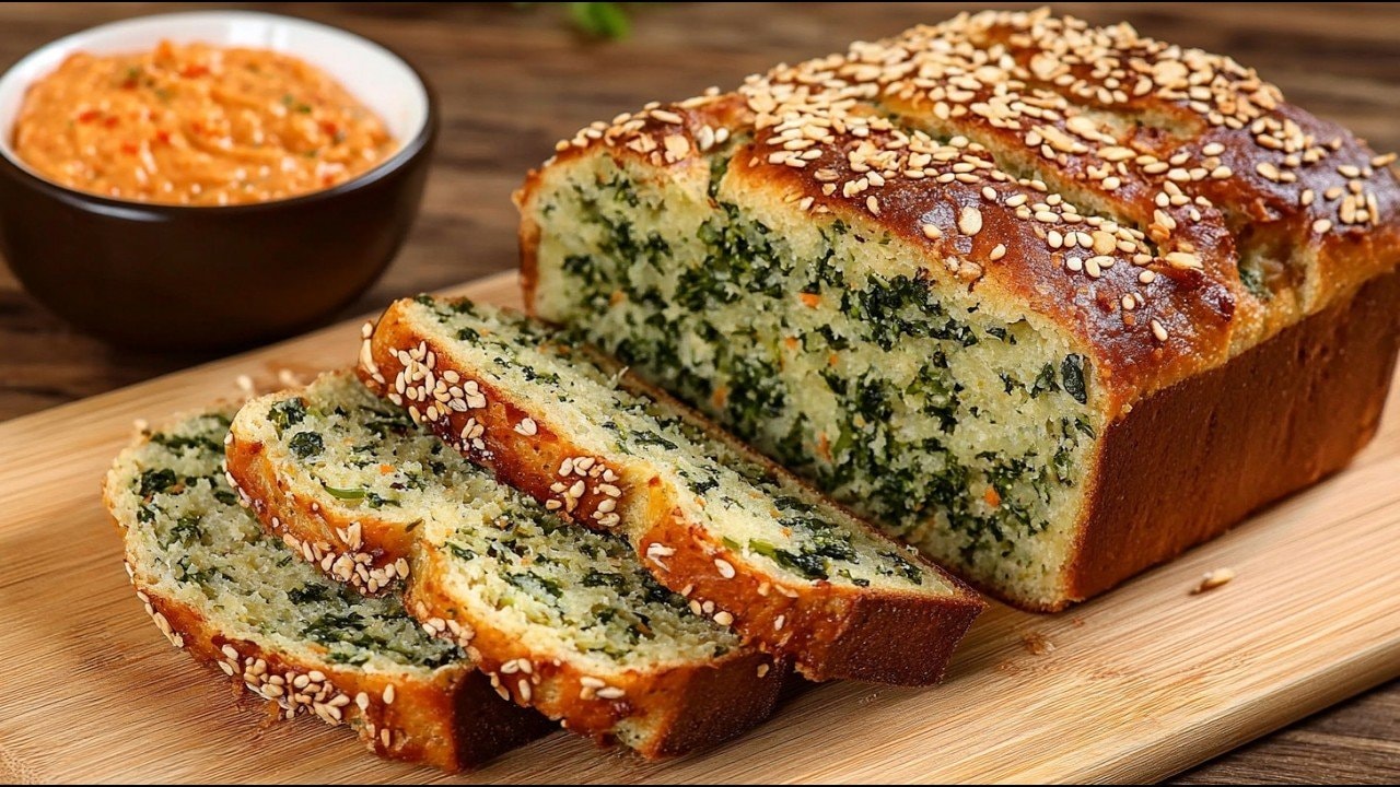 Lentil Spinach Cauliflower Heart-Healthy Loaf — Emerald-green lentil loaf folded with spinach and steamed cauliflower, paired wi