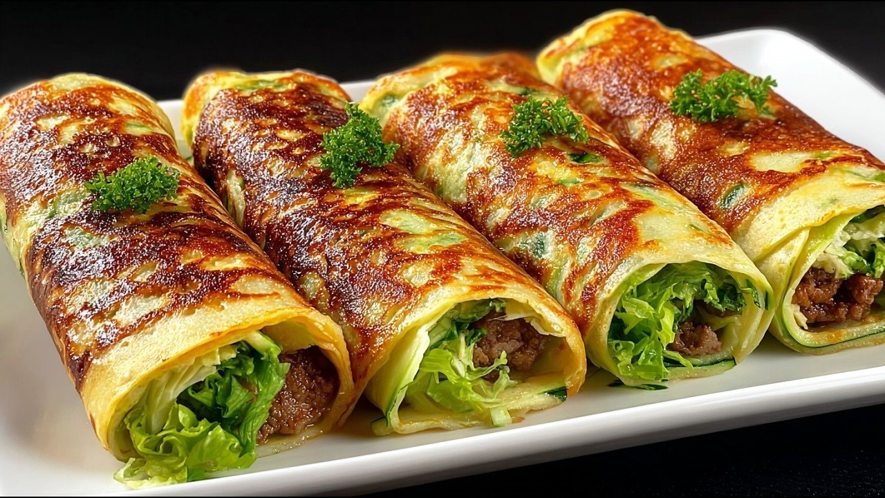 Zucchini Beef Keto Stuffed Rolls (Low-Carb) — Savoury keto rolls wrap grated zucchini pancakes around ground beef with leeks a
