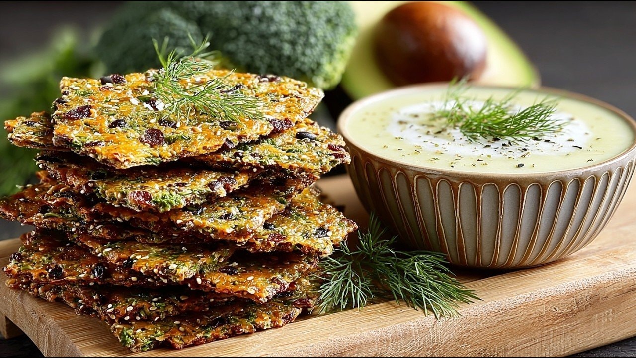 Broccoli Almond Keto Crackers (Gluten-Free) — Crisp keto crackers blended from broccoli puree, almond flour, chia and flax wit