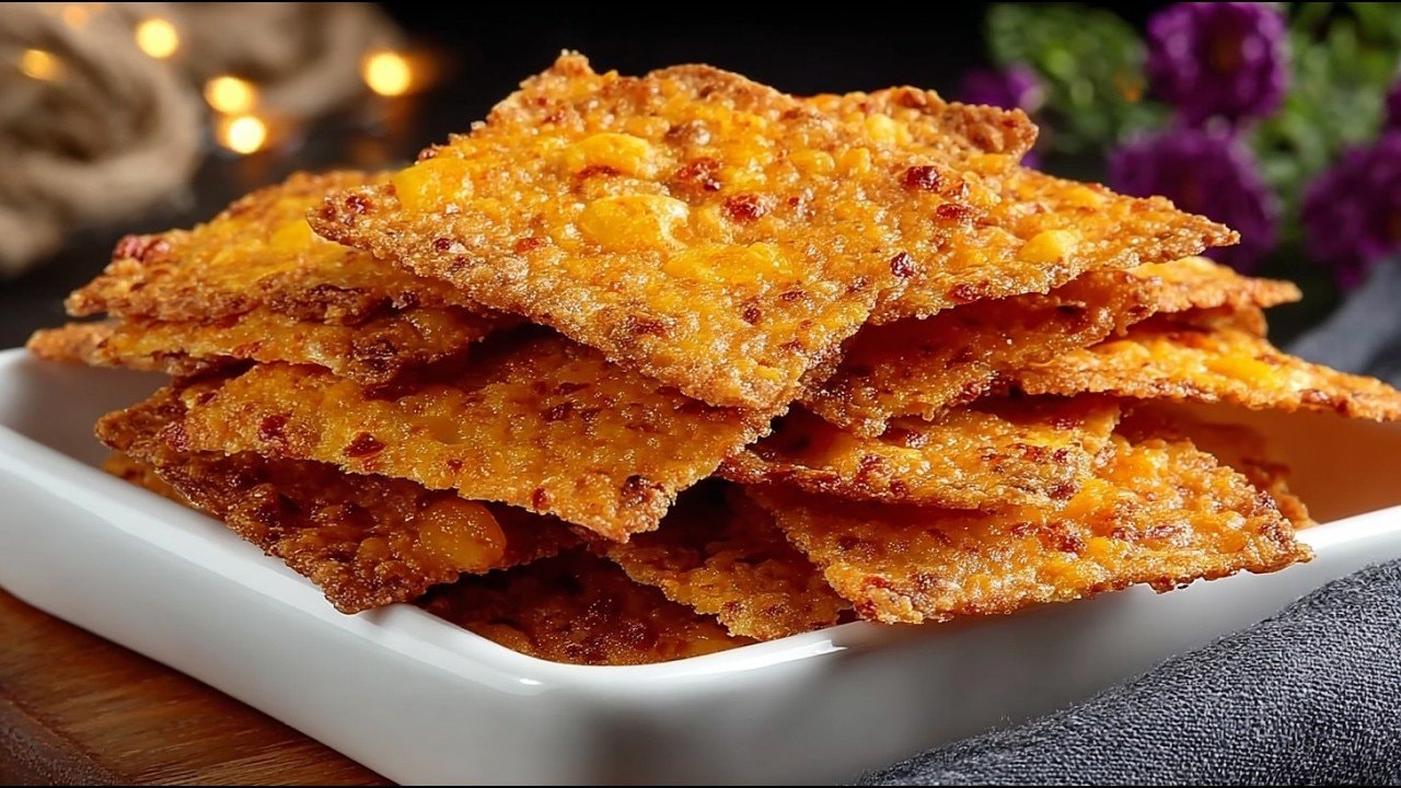 Crackers keto crujientes de almendras y cheddar — Crackers keto crujientes estirados finos con harina de almendras, cheddar rallad