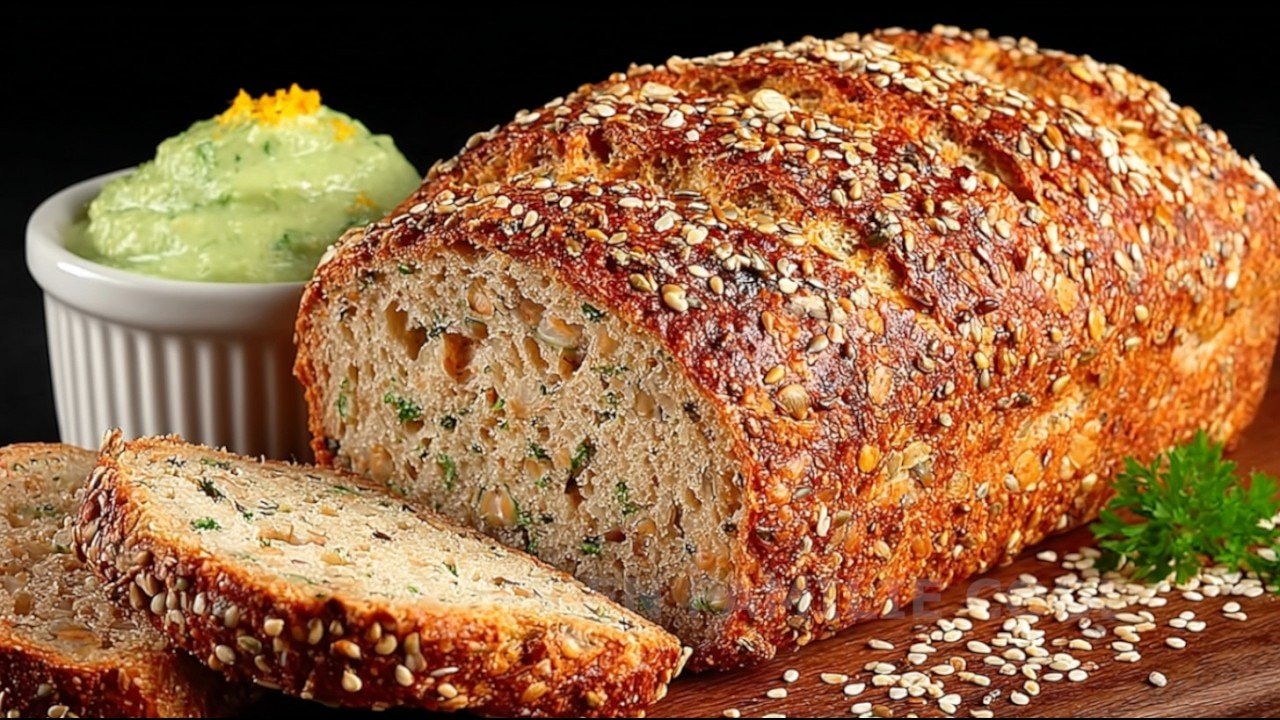 Keto Almond Walnut Yogurt Loaf (High-Protein) — Hearty keto loaf mixing almond flour with ground almonds, walnuts and Parmesan, 