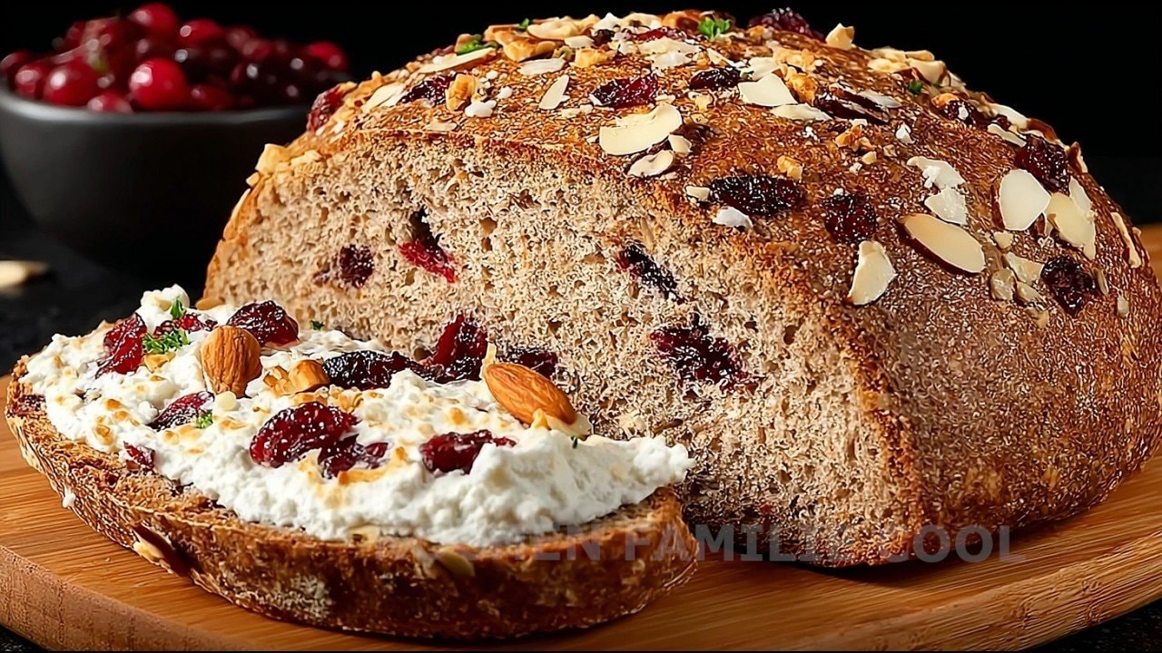 Spiced Flaxseed Cranberry Bread (No Flour, Sugar-Free) — Warmly spiced flaxseed loaf with cranberries, orange zest and cardamom. Topped w