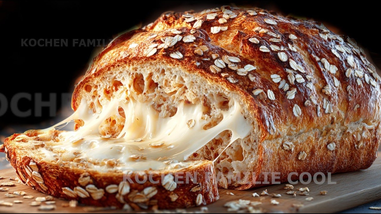 Griechischer-Joghurt-Haferflockenbrot mit Mozzarella — Zartes Brot aus Haferflocken, Leinsamen, Mandeln, griechischem Joghurt und gesch