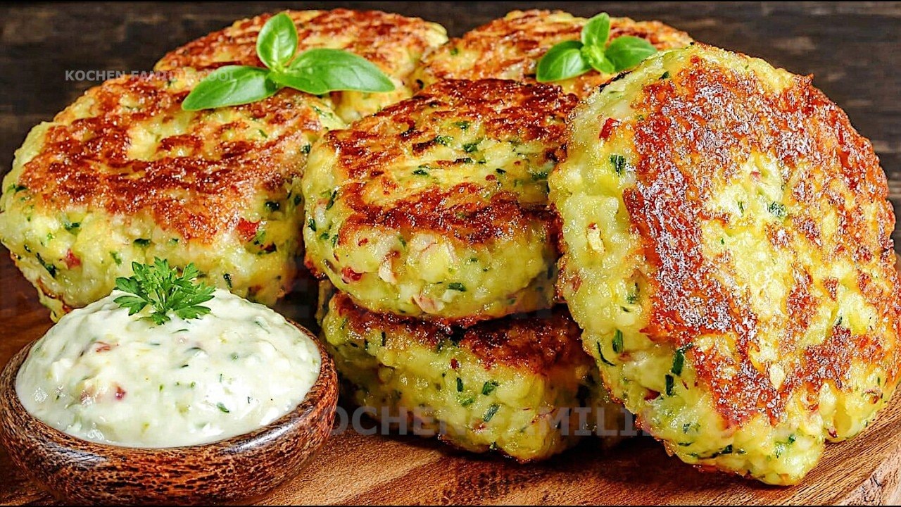 Käsige Blumenkohl-Bratlinge mit Garnelen-Sahne-Sauce — Blumenkohl-Bratlinge mit knusprigen Rändern, gebunden mit Cheddar, Eiern und Flo