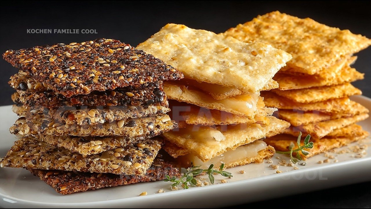 Parmesan-Mandelmehl-Keto-Cracker — Knusprige goldgelbe Cracker aus geriebenem Parmesan, Mandelmehl und getrocknetem